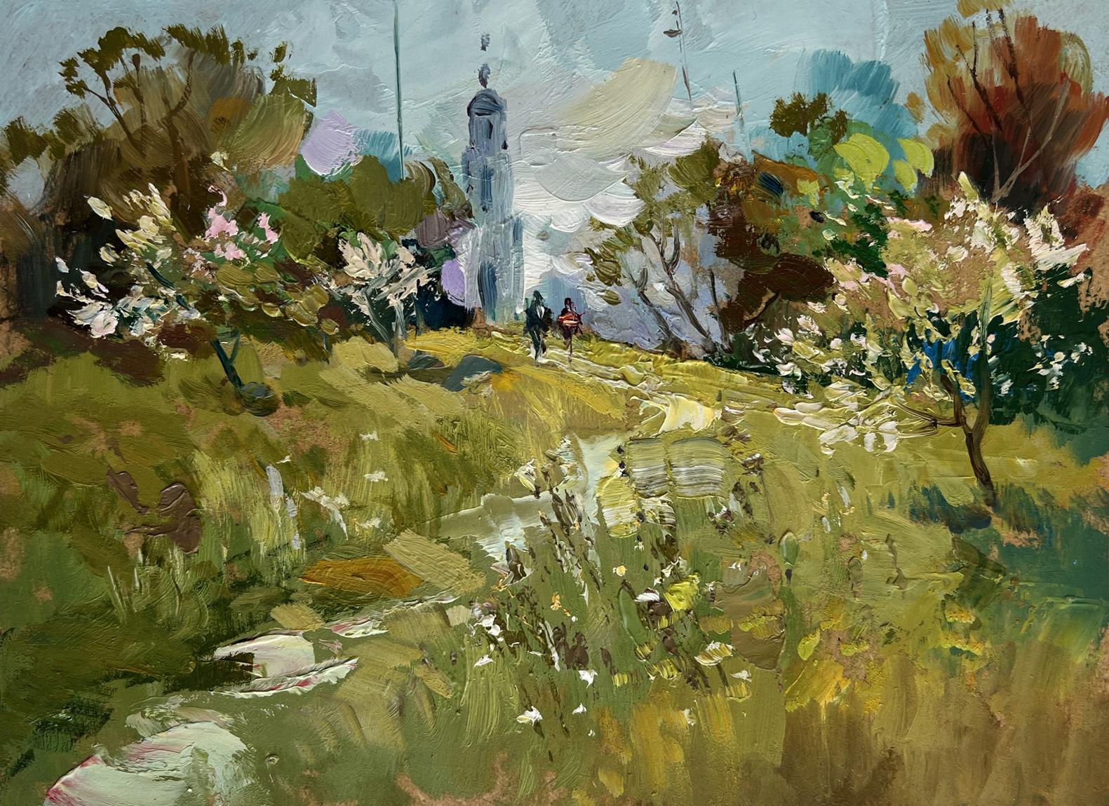Vibrant impressionistic oil painting The road to the church by Yuriy Suprunchuk