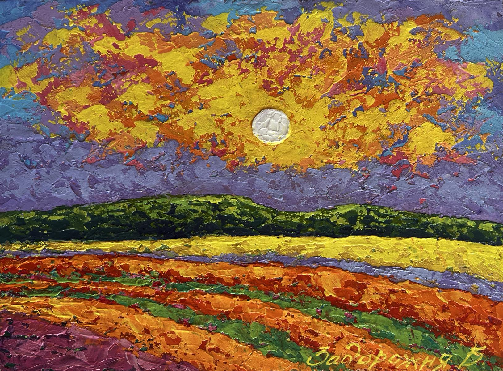 Oil painting Bright lights of sunset by V. Zadorozhnya vibrant sunset sky