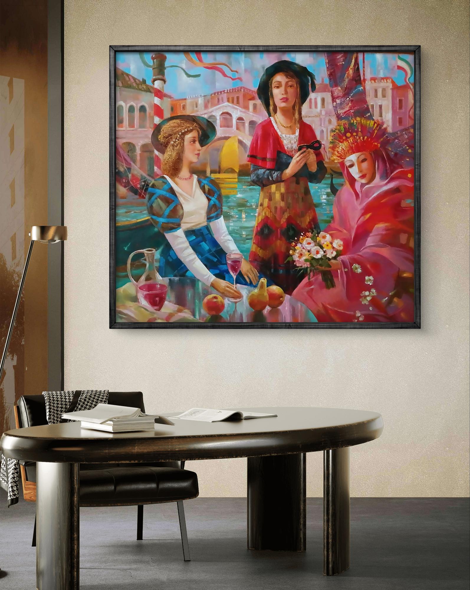 Carnival in Venice abstract oil painting by Anatoly Tarabanov, framed