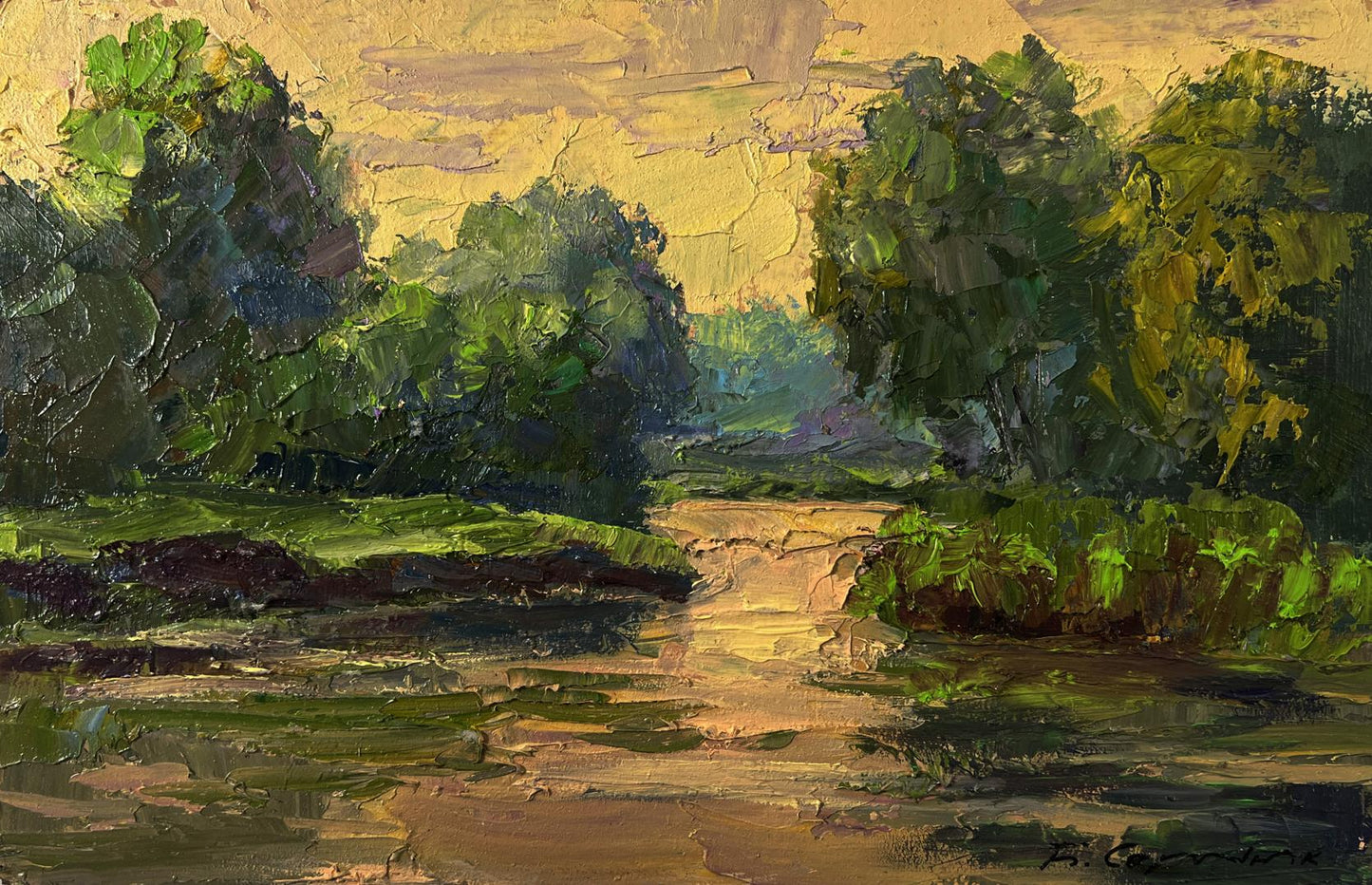 Oil painting Spring sunset over the river by Boris Serdyuk