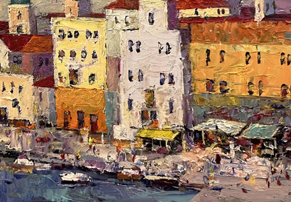 Vibrant impressionist oil painting of Italian coastal city by Serhiy Rybak