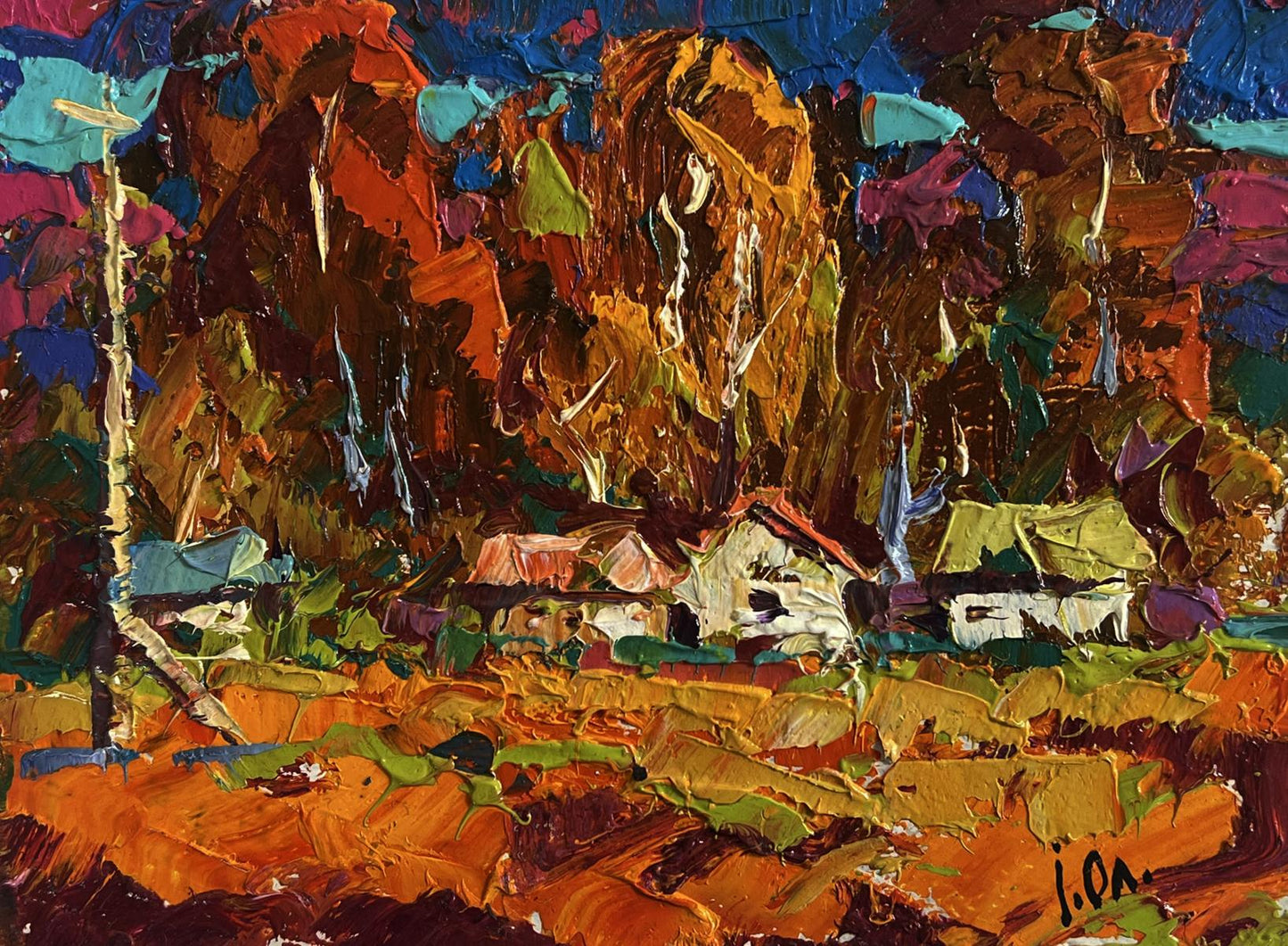 Vibrant Crimson Autumn in the Village oil painting by Oleksiy Ivanyuk