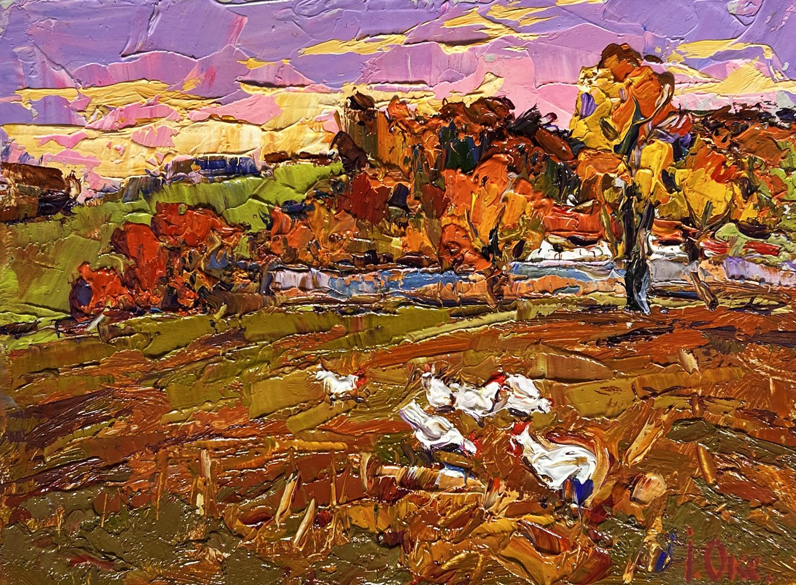 Vibrant impressionist oil painting Autumn evening by Oksana Ivanyuk