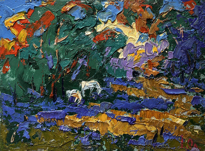 Vibrant impressionist oil painting in forest clearing by Oleksiy Ivanyuk