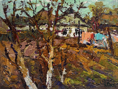 Impressionistic oil painting Village with the approach of spring by Oksana Ivanyuk