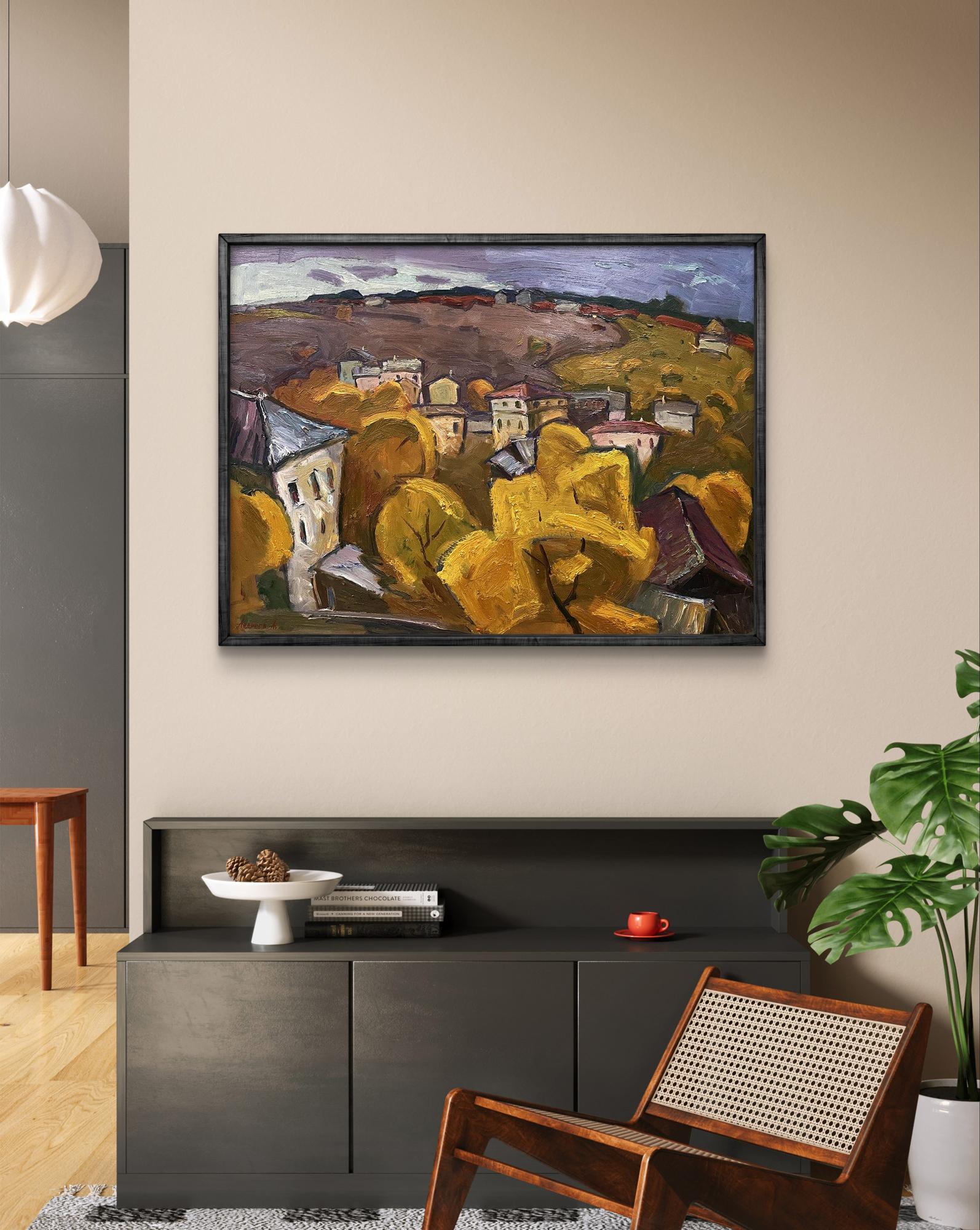 Oil painting Autumn trees by Oleksandr Andreev in dark frame