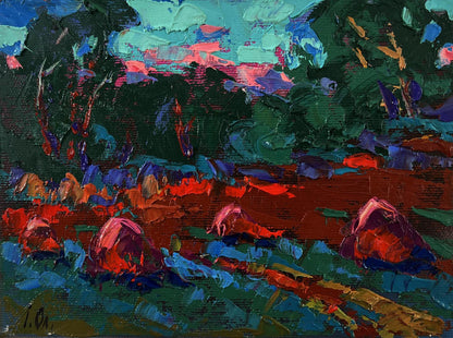 Vibrant impressionist oil painting In the Evening in the Fields by Oleksiy Ivanyuk
