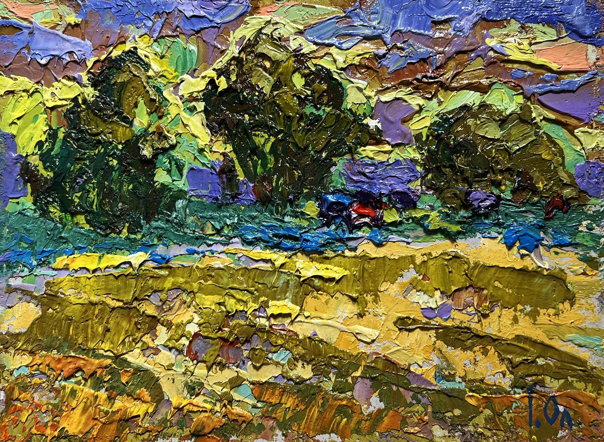 Vibrant expressive yellow sunset oil painting by Oleksiy Ivanyuk
