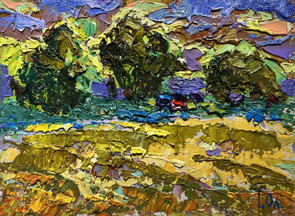 Vibrant expressive yellow sunset oil painting by Oleksiy Ivanyuk
