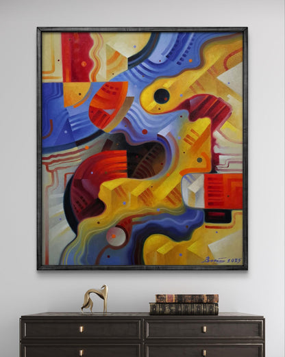 Oil painting Yin Yang Abstraction by Sergiy Voichenko vibrant geometric art
