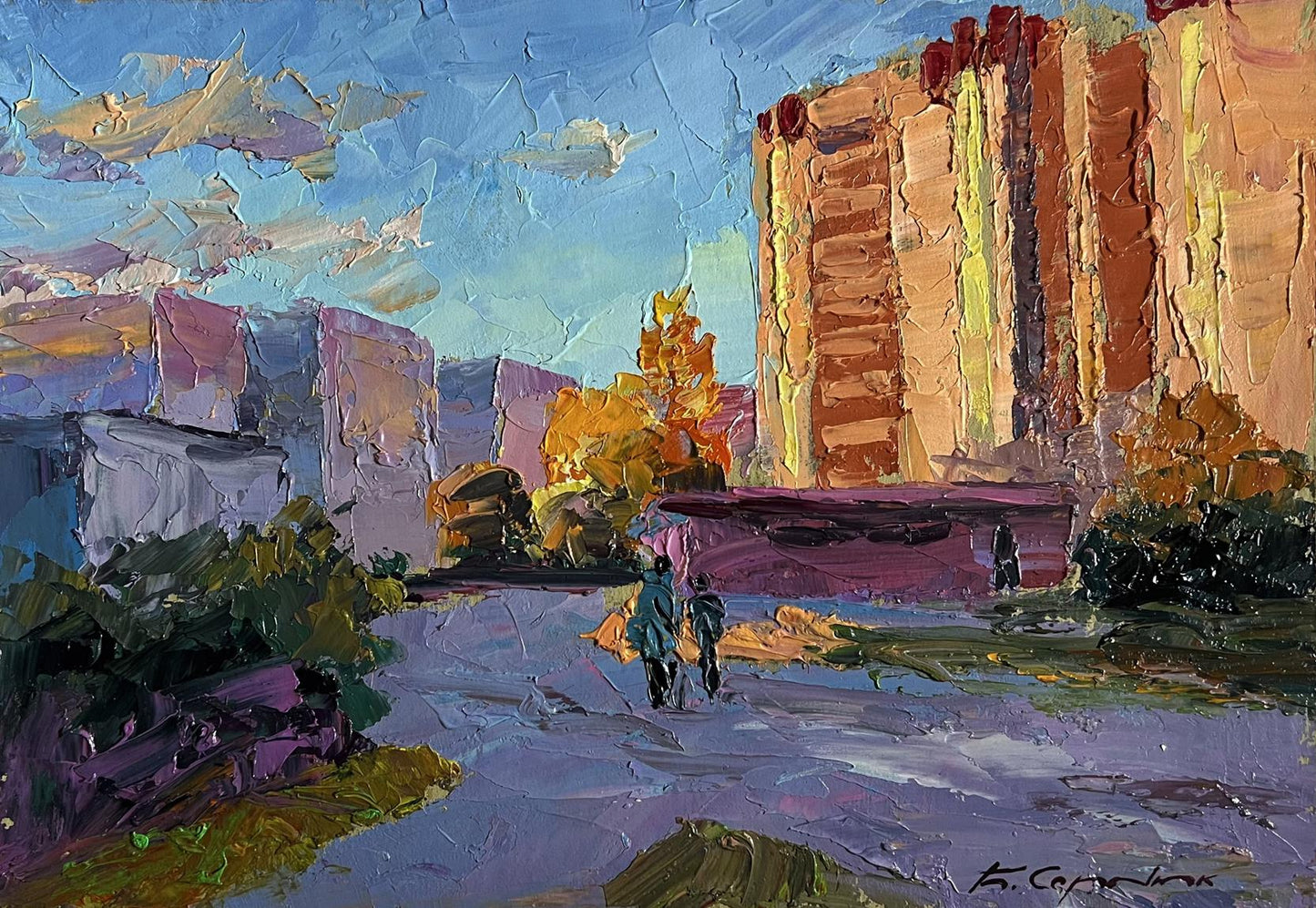 Impressionistic oil painting Early morning in the city by Boris Serdyuk