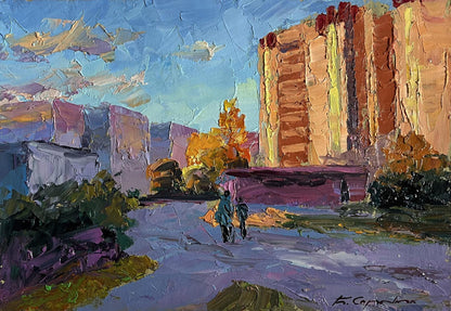Impressionistic oil painting Early morning in the city by Boris Serdyuk