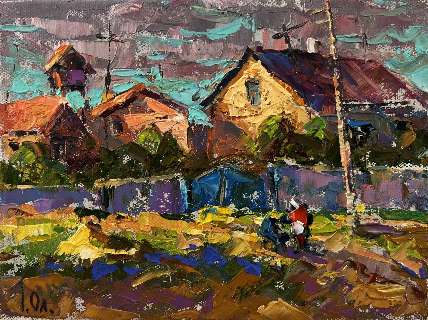 Vibrant impressionist oil painting of village street by Oleksiy Ivanyuk