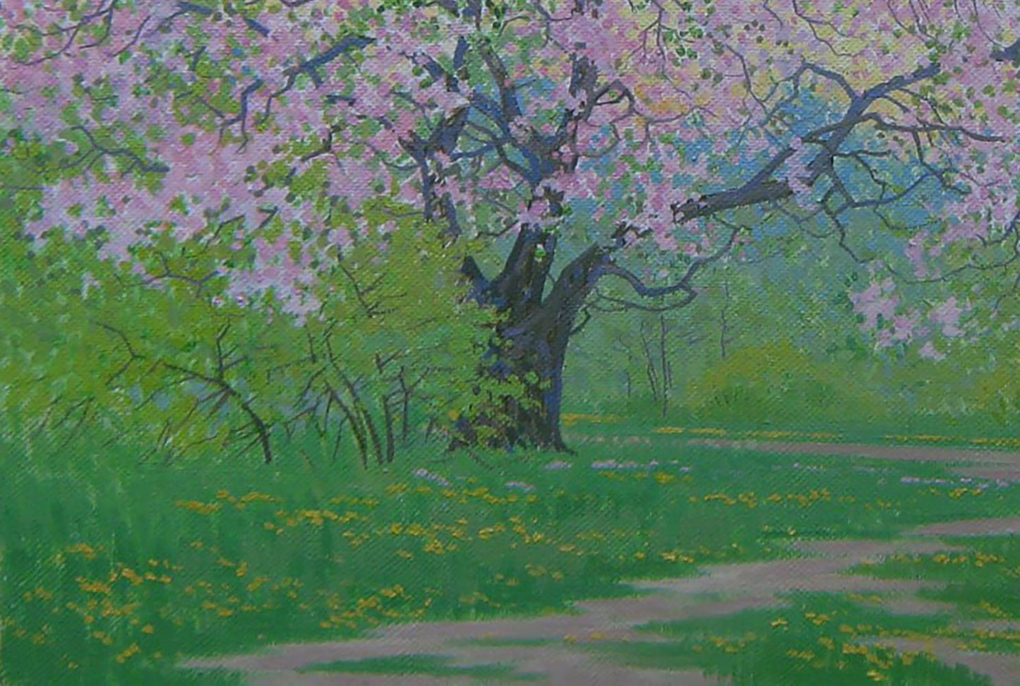 Oil painting of blossoming cherry tree by Valery Savenets