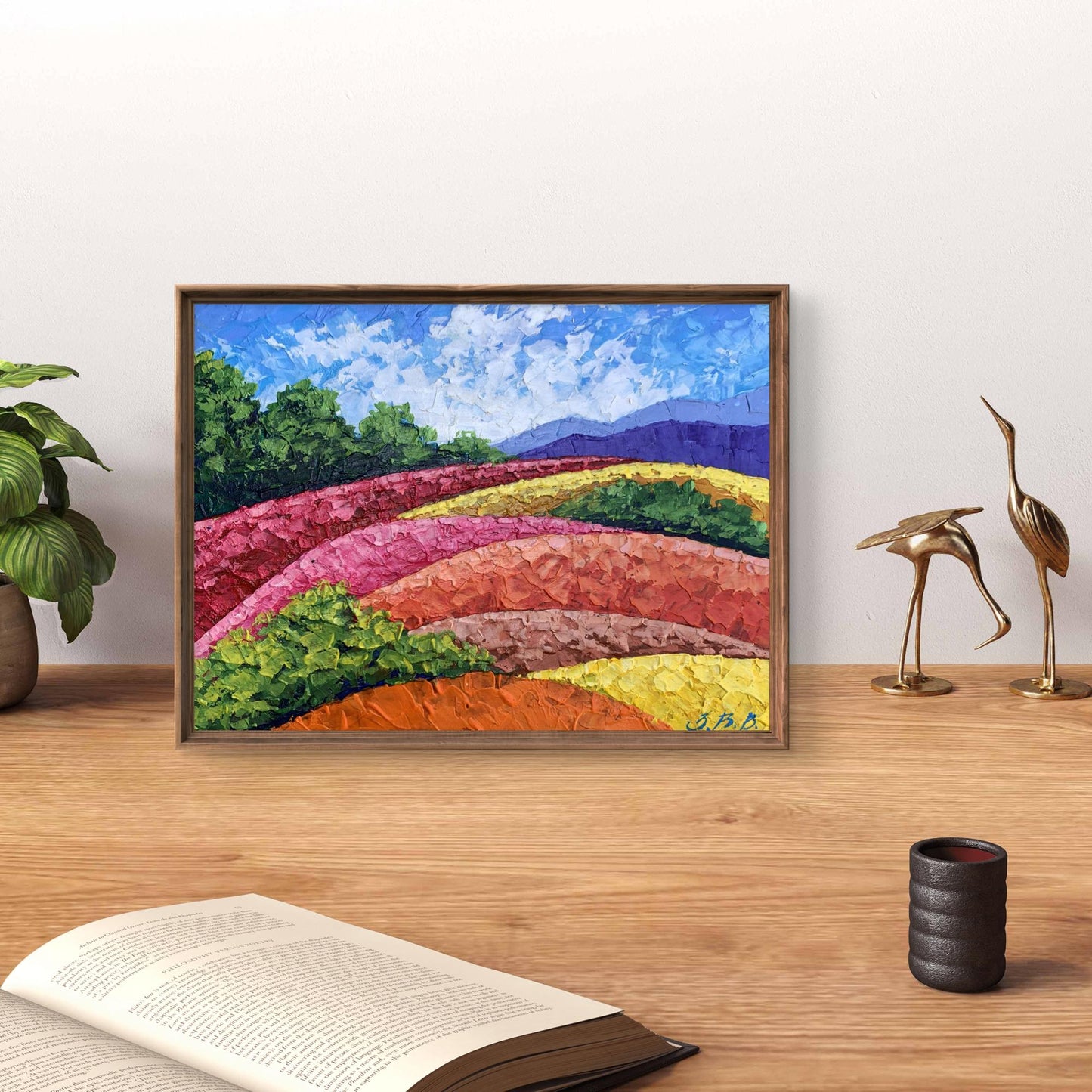 Oil painting Mountains and Plains by V. Zadorozhnya in wooden frame