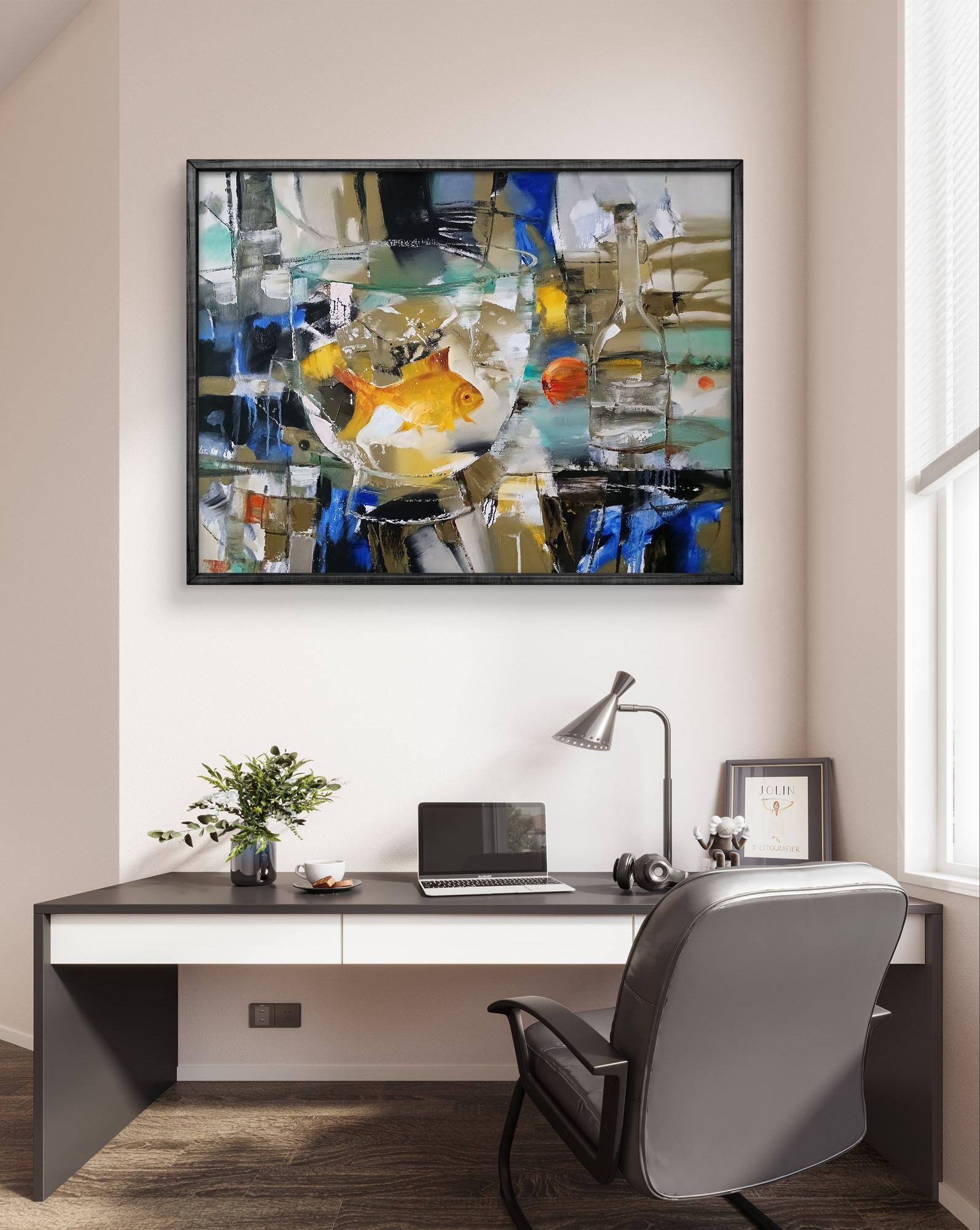 Abstract oil painting Goldfish by Anatoly Tarabanov vibrant goldfish bowl