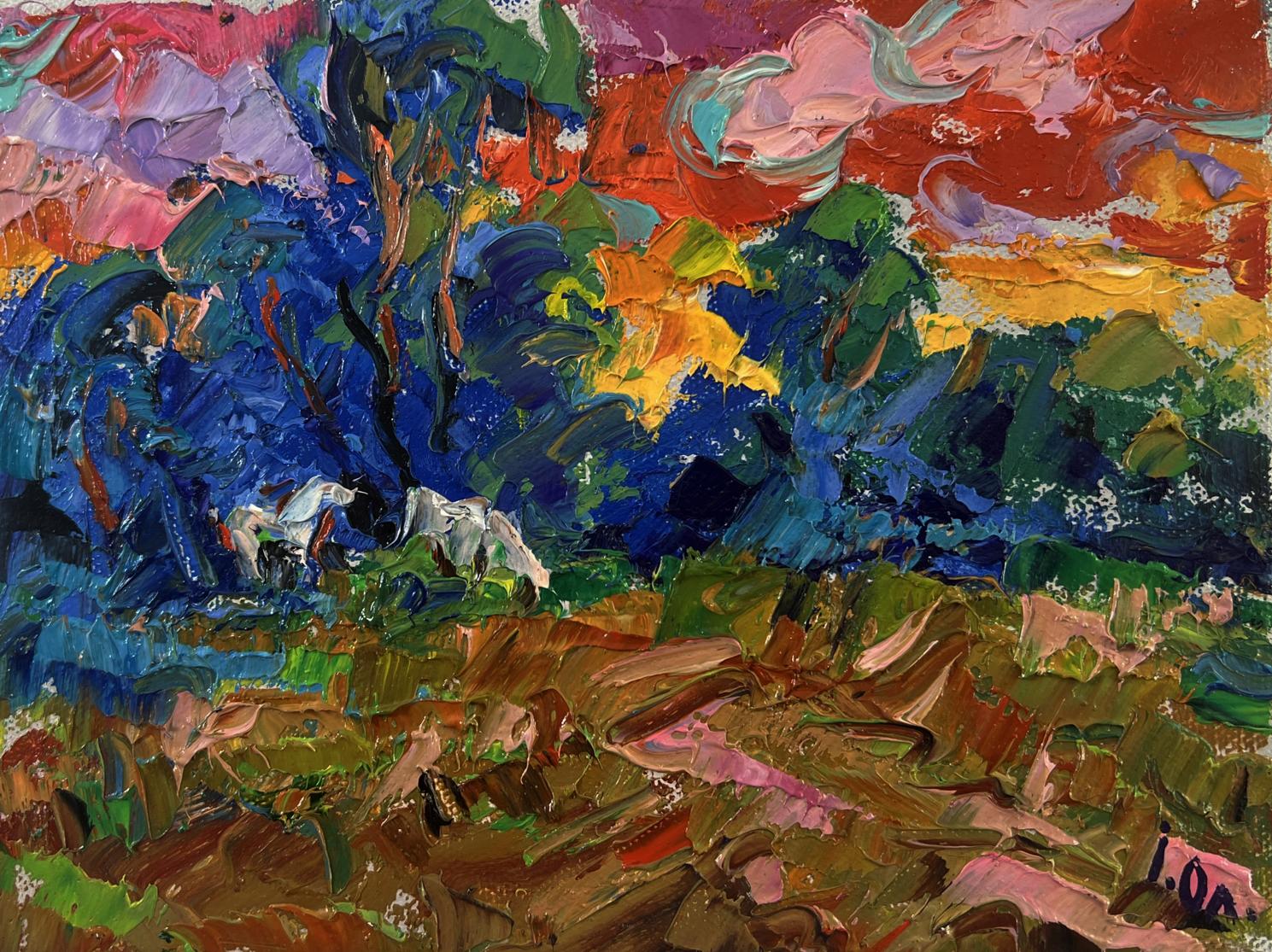 Vibrant impressionist Evening nature oil painting by Oleksiy Ivanyuk
