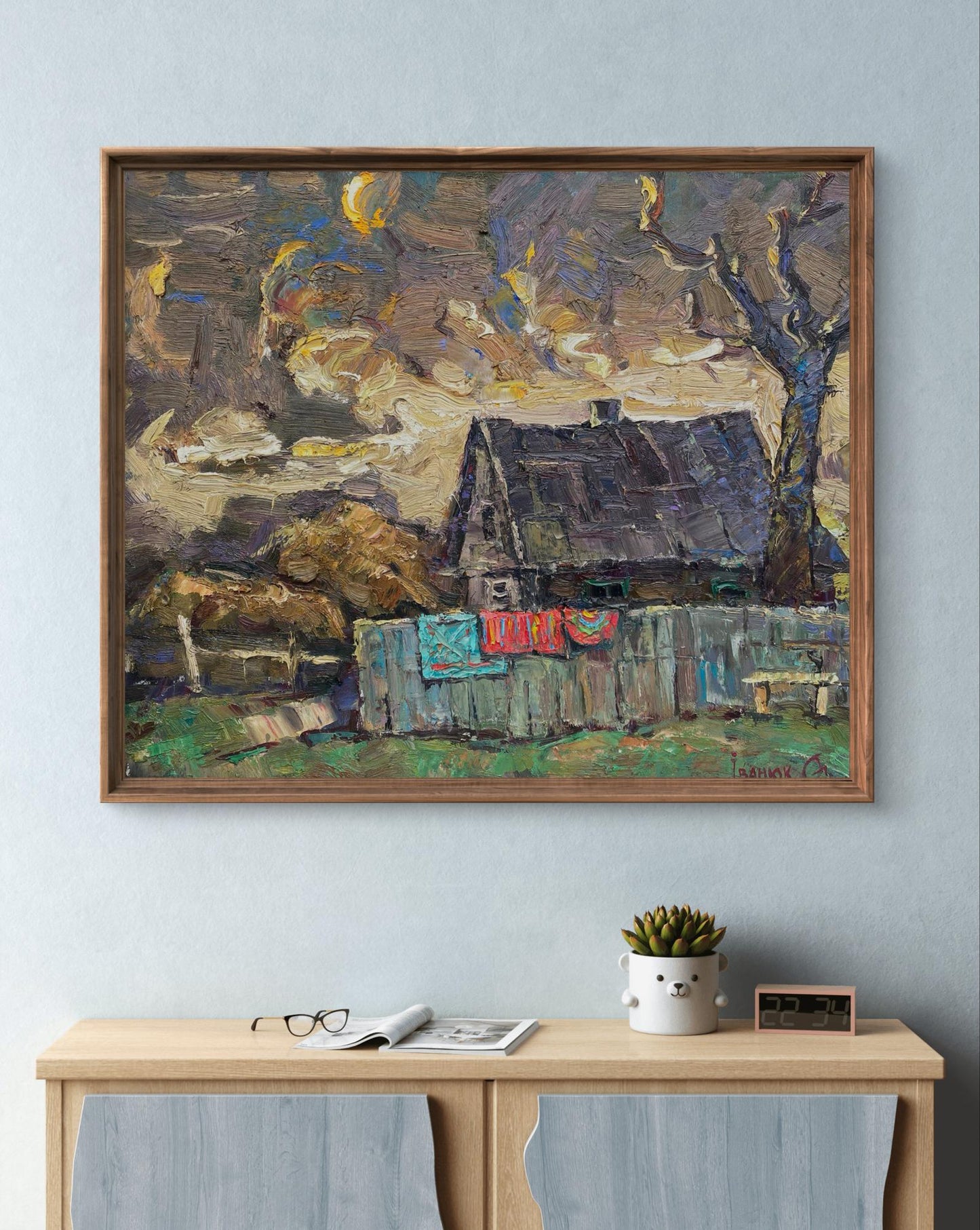 Oil painting Country Moonlight by Oleksiy Ivanyuk rustic house scene