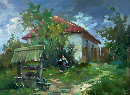 Oil painting of rustic village well by Yuriy Suprunchuk
