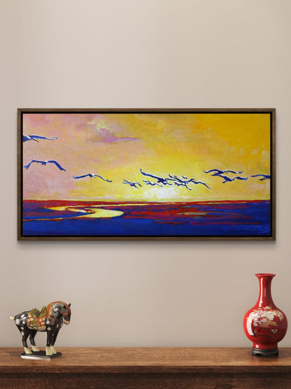 Oil painting Storks at Sunset Anatoly Varvarov