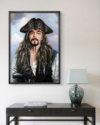 Framed oil painting of Valeriy Bulat self-portrait as Jack Sparrow pirate