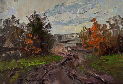 Oil painting Road to the autumn forest by Boris Serdyuk