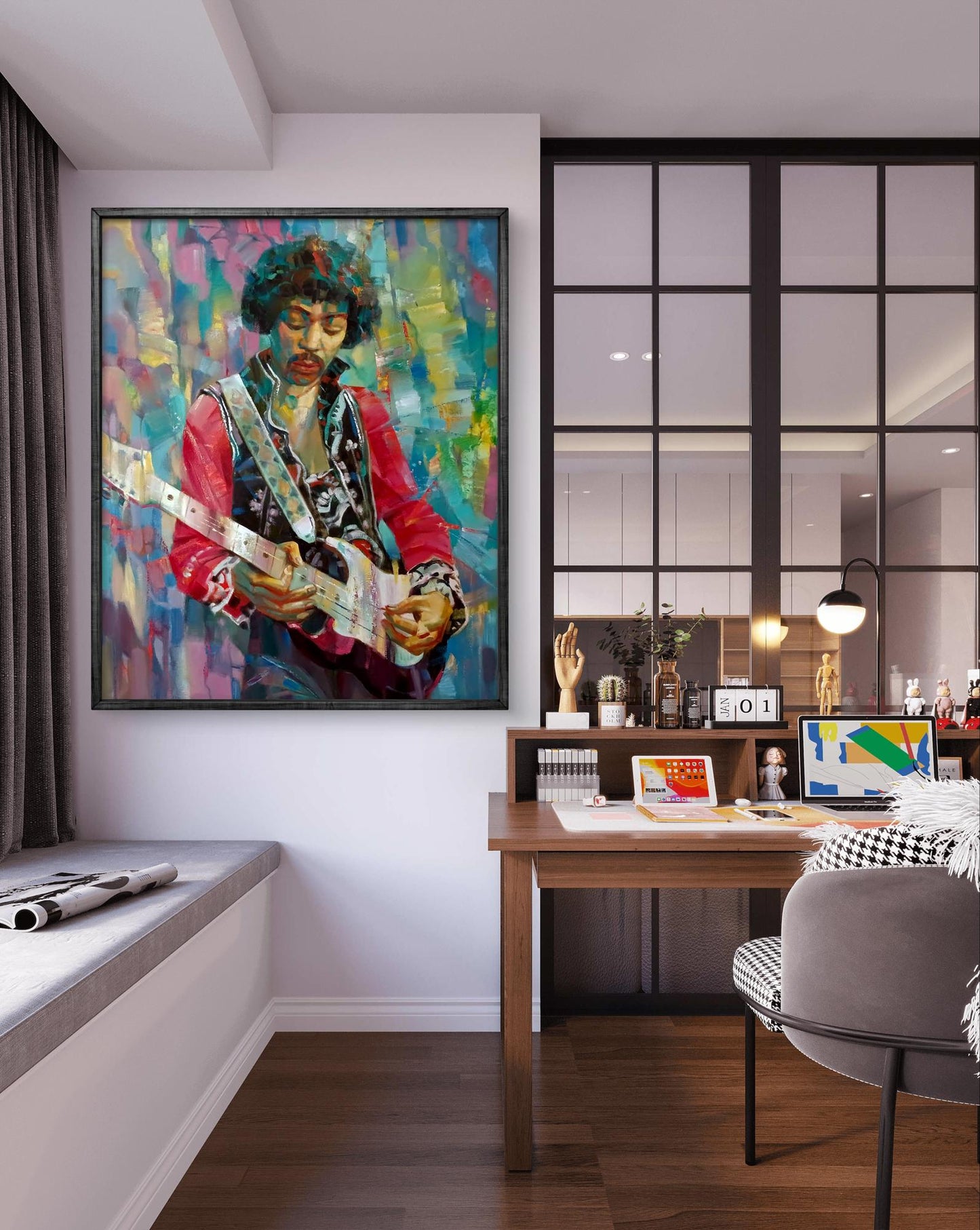 Vibrant abstract oil portrait of Jimi Hendrix by Anatoly Tarabanov