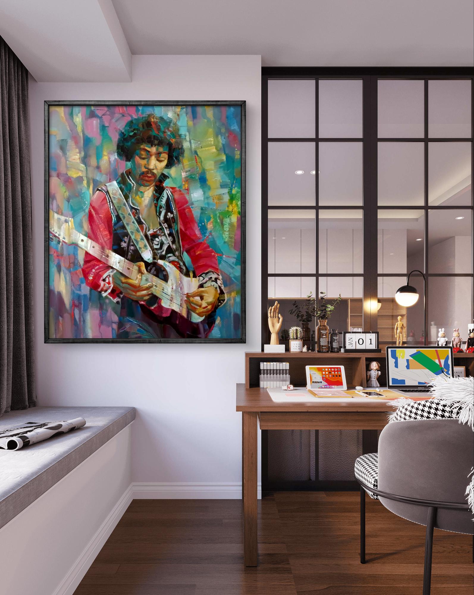 Vibrant abstract oil portrait of Jimi Hendrix by Anatoly Tarabanov