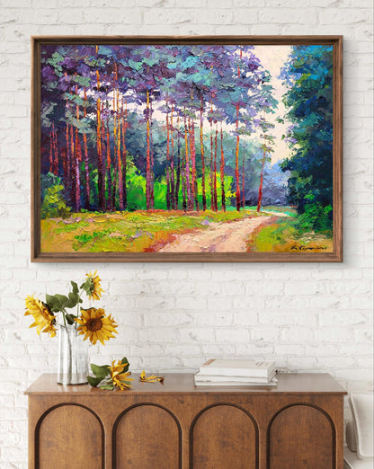Oil painting Forest road by Boris Serdyuk in rustic wooden frame