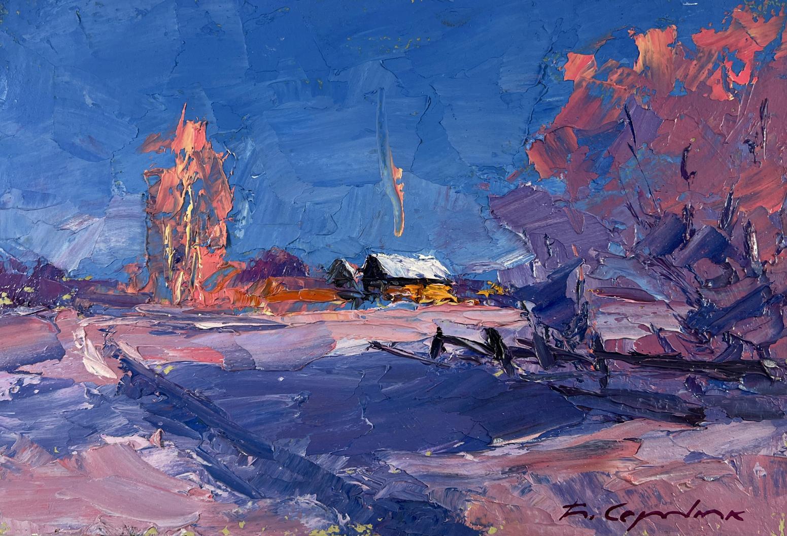 Vibrant impressionist oil painting Silence among the snow and trees by Boris Serdyuk