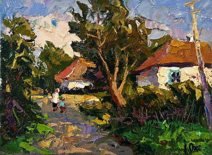 Vibrant impressionistic oil painting Street in the village by Oksana Ivanyuk
