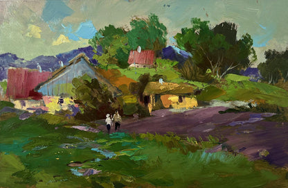 Vibrant impressionist oil painting The road to the village by Yuriy Suprunchuk