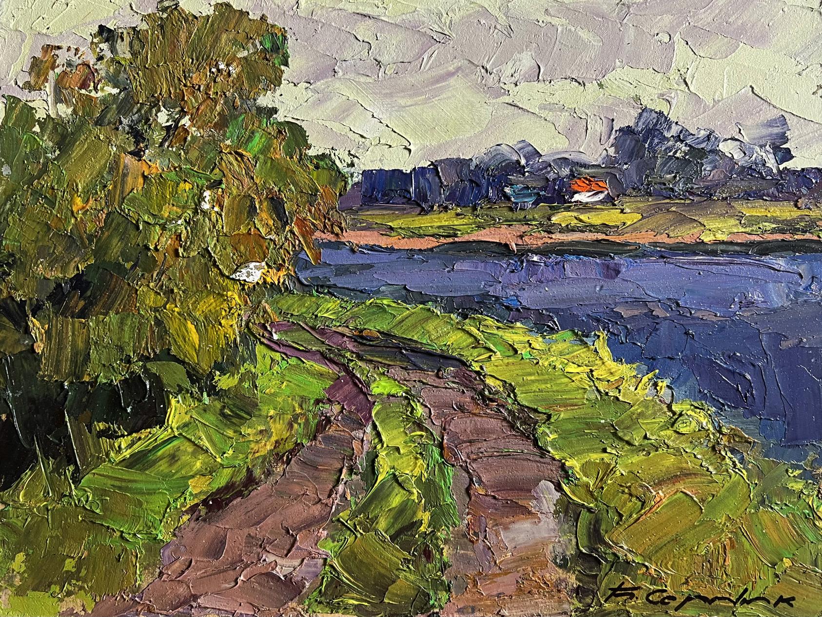 Oil painting Road near the river by Boris Serdyuk impressionistic landscape