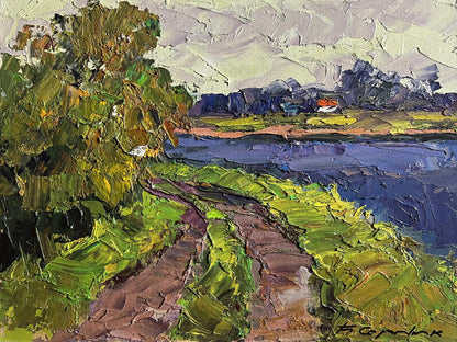 Oil painting Road near the river by Boris Serdyuk impressionistic landscape