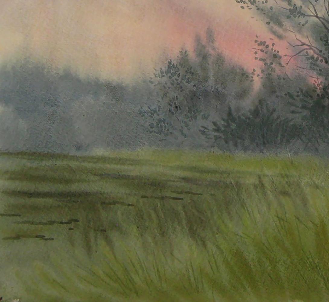 Watercolor painting Before the Rain by Valery Savenets misty field