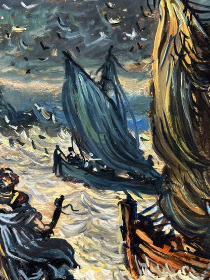 Dramatic impressionist oil painting of Jesus by stormy seashore by Alexander Litvinov
