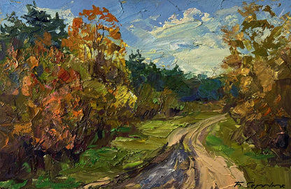 Oil painting Road through the autumn forest by Boris Serdyuk