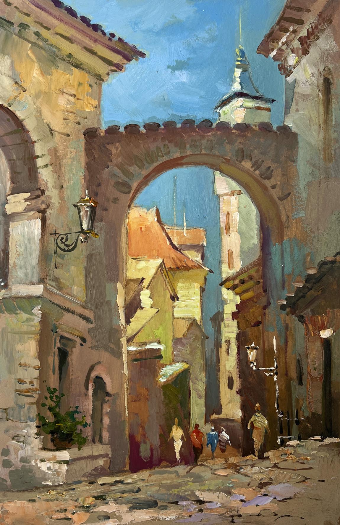 Oil painting of old city street archway by Yuriy Suprunchuk