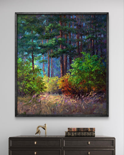 Oil painting The beginning of autumn in the forest by Boris Serdyuk