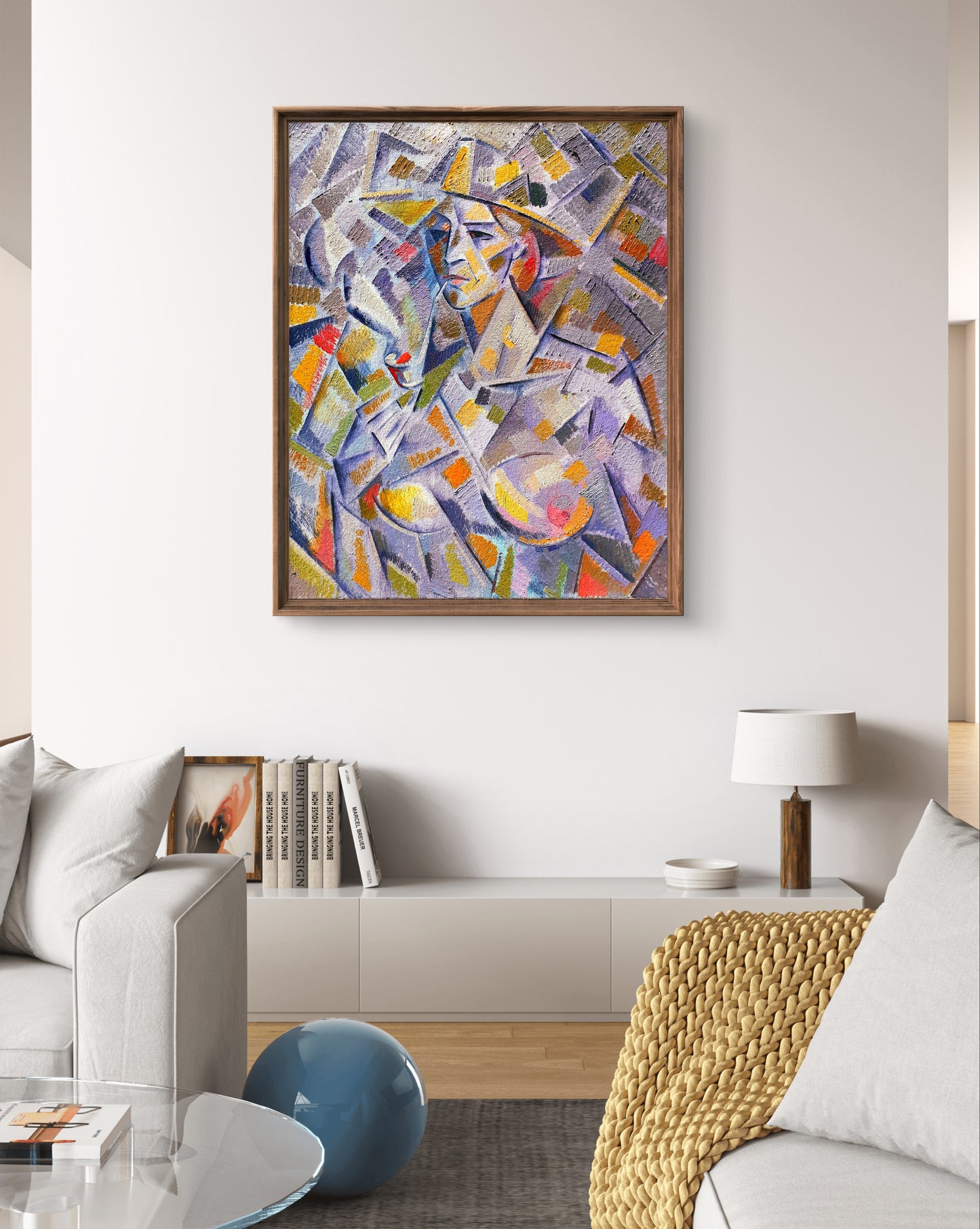 Abstract oil portrait of Henriette by Peter Dobrev in wooden frame
