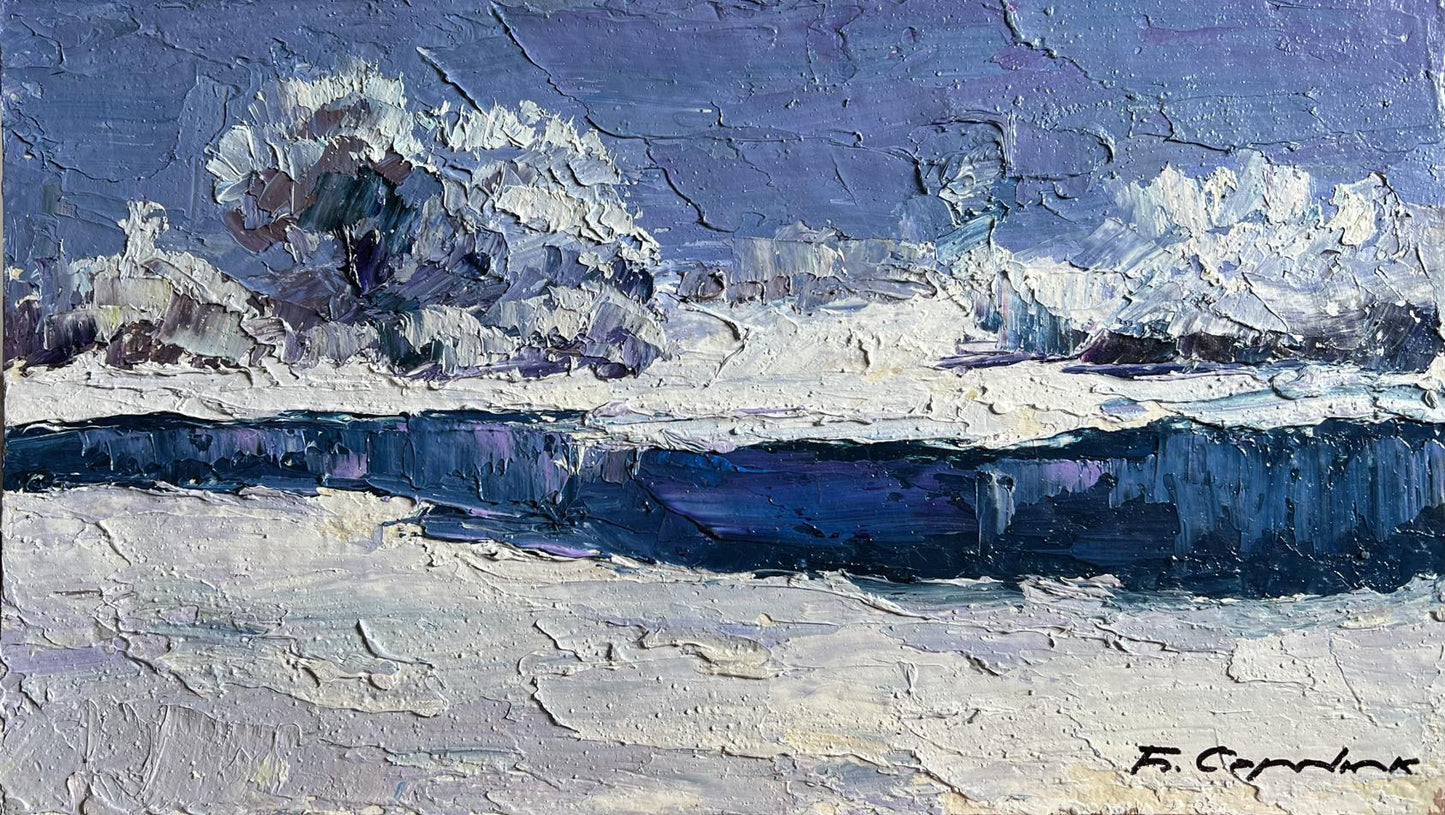 Oil painting Winter crystal by Boris Serdyuk: snowy landscape with textured trees