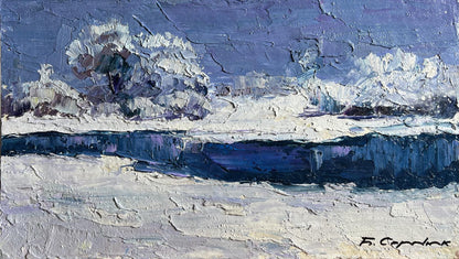 Oil painting Winter crystal by Boris Serdyuk: snowy landscape with textured trees