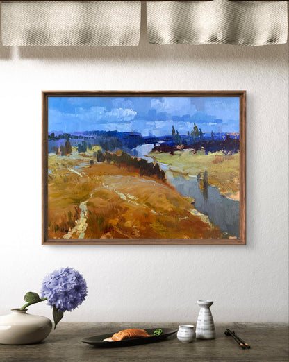 Framed oil painting The river flows into the distance by Yuriy Suprunchuk