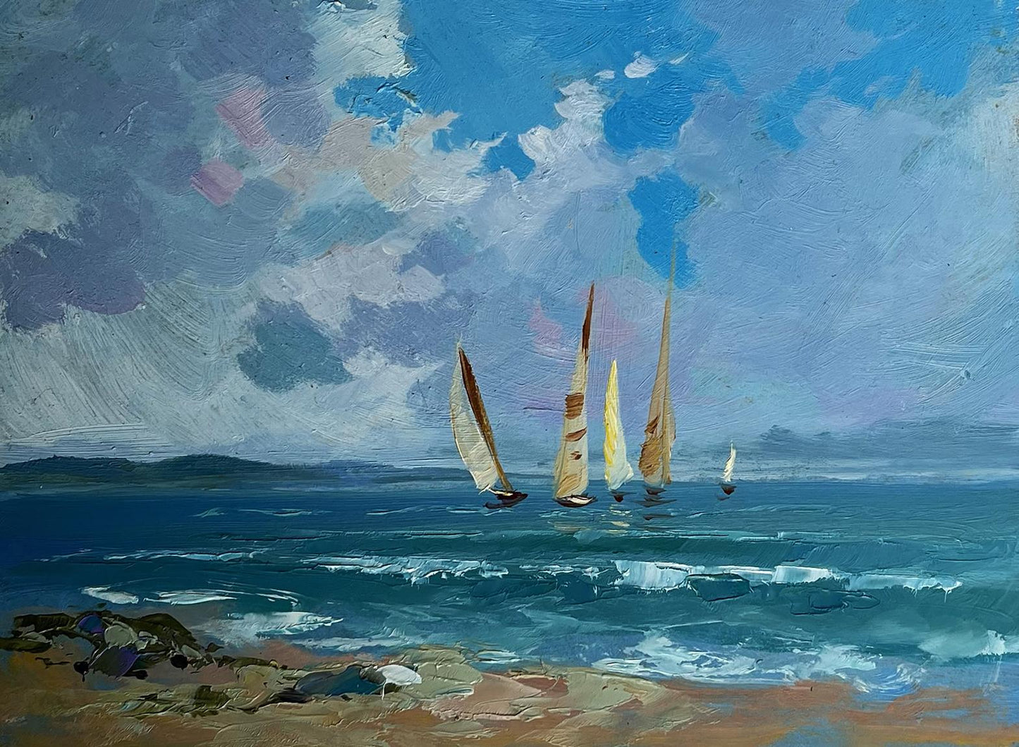 Oil painting of sailboats at sea by Yuriy Suprunchuk