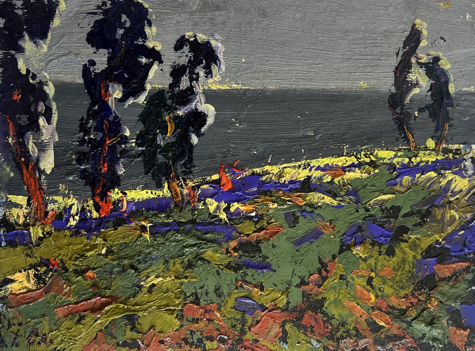Oil painting Far beyond the river by Oleksiy Ivanyuk impressionist landscape