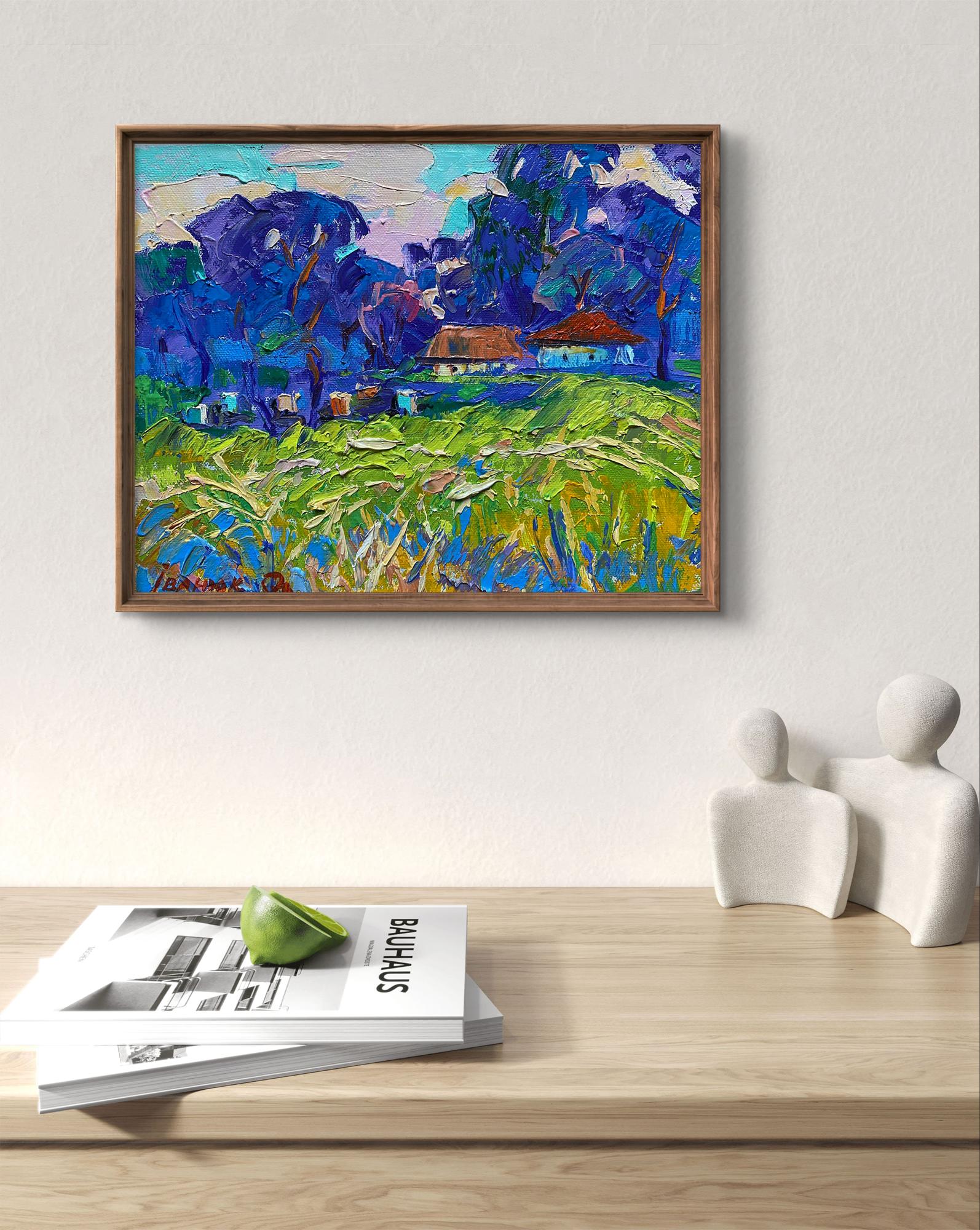 Quiet morning in the village oil painting by Oleksiy Ivanyuk in wooden frame
