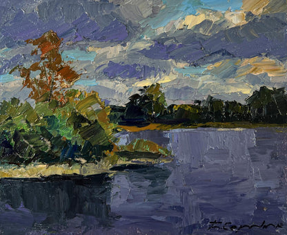 Oil painting A moment before the first drop of rain by Boris Serdyuk lakeside scene