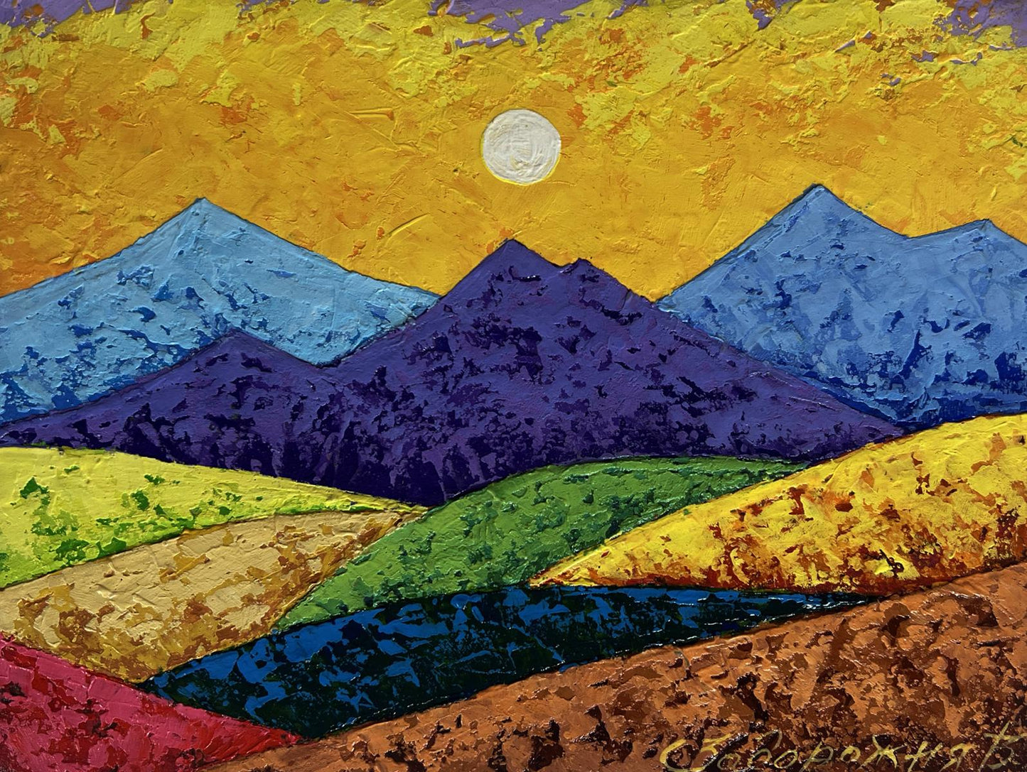Vibrant Sunset is like fire in the mountains oil painting by V. Zadorozhnya