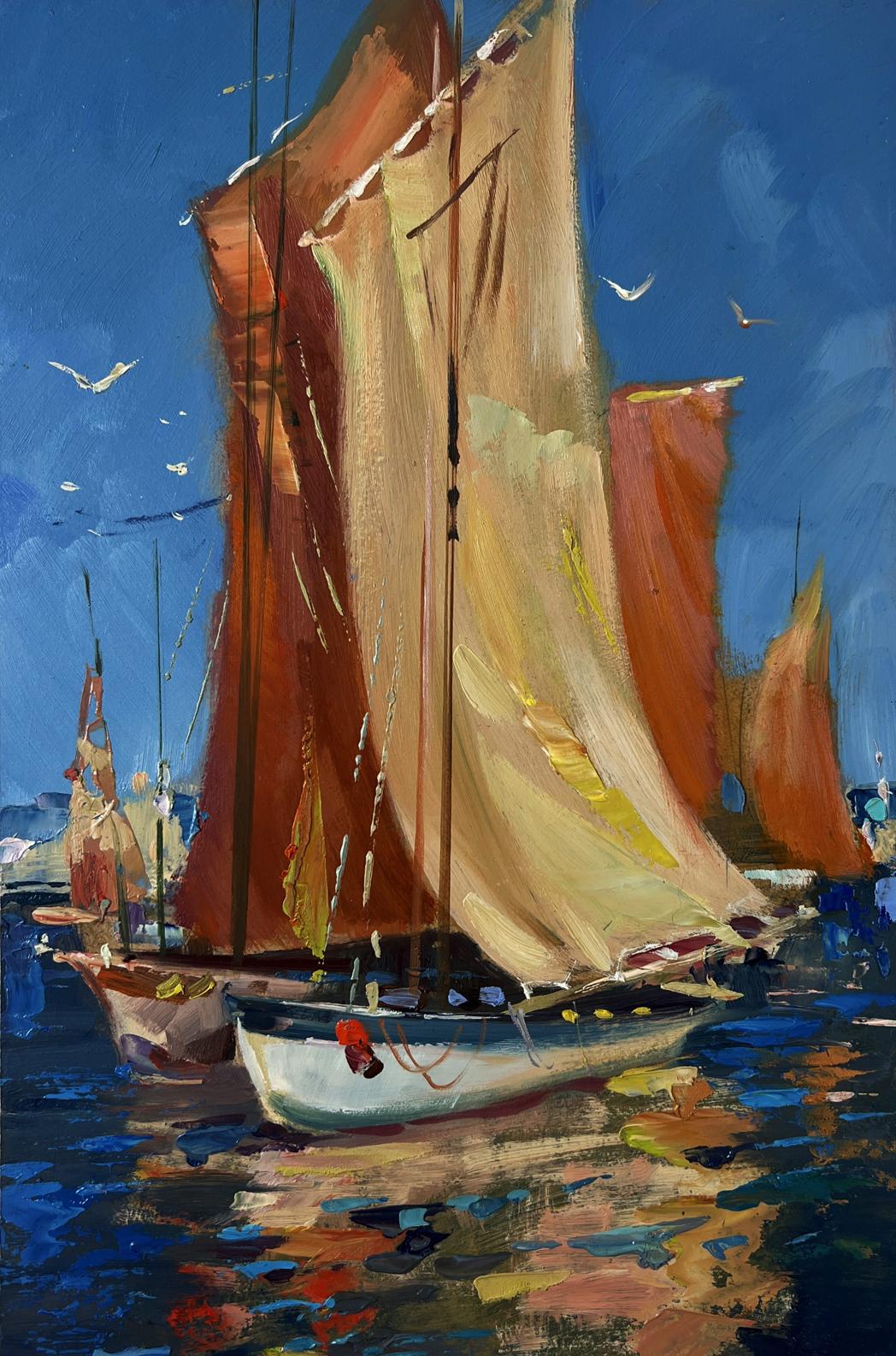 Oil painting Sail full of wind by Yuriy Suprunchuk vibrant sailboat at sea