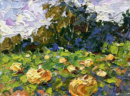 Vibrant impressionist oil painting of sunlit field by Oleksiy Ivanyuk